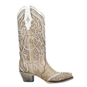 Corral Boots Womens Studded Tooled Inlay Snip Toe Cowboy Mid Calf Dress Bo
